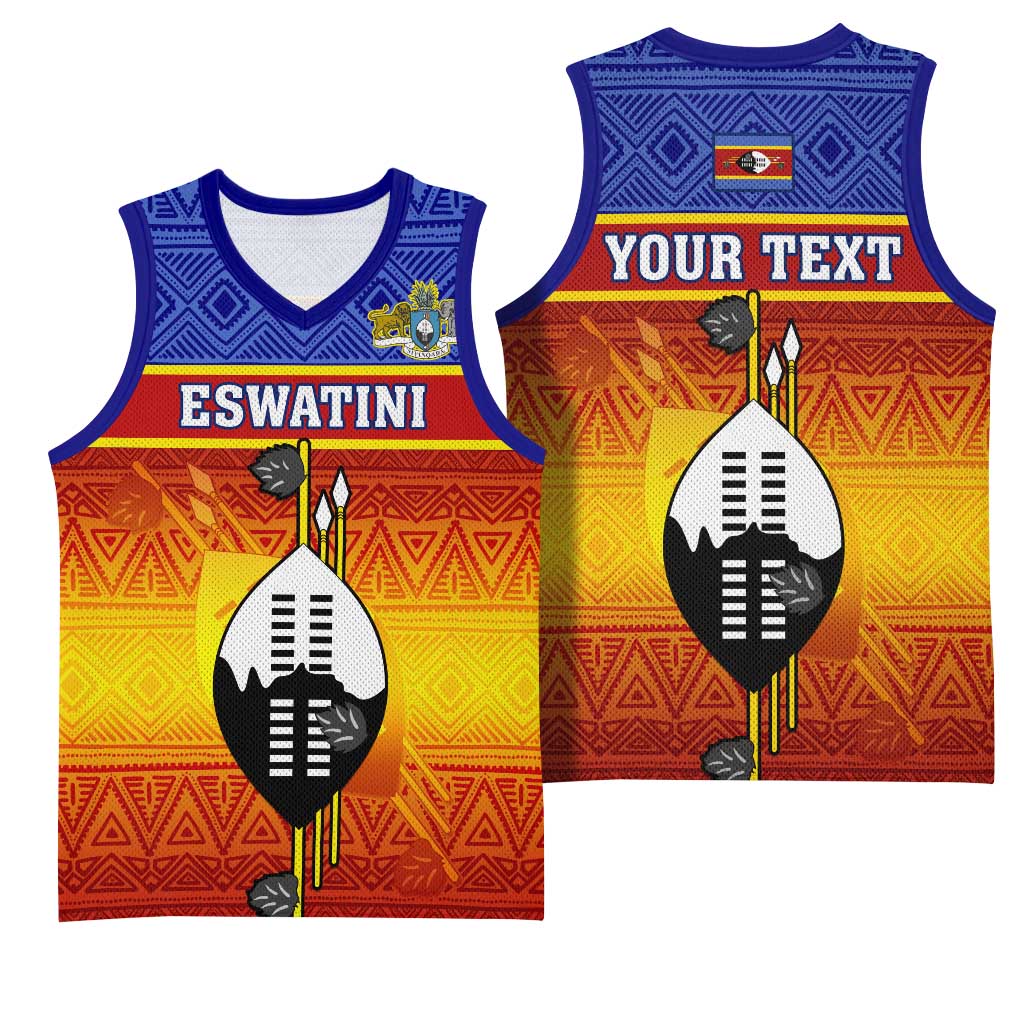 Personalised Eswatini Independence Day Basketball Jersey Swaziland Nguni Shield Gradient African Pattern LT14
