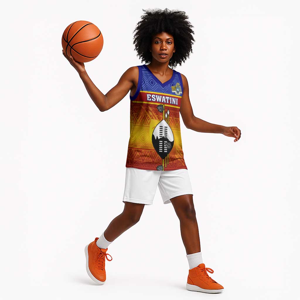 Personalised Eswatini Independence Day Basketball Jersey Swaziland Nguni Shield Gradient African Pattern LT14
