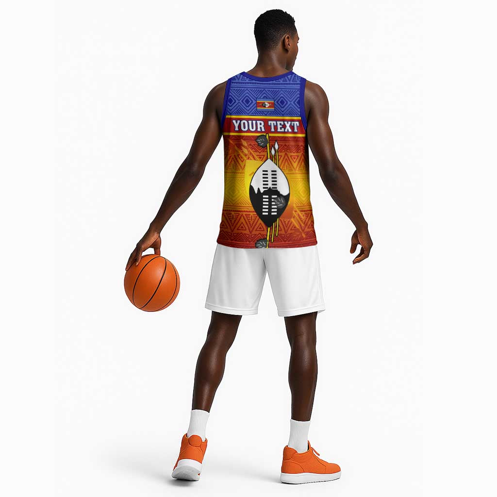 Personalised Eswatini Independence Day Basketball Jersey Swaziland Nguni Shield Gradient African Pattern LT14