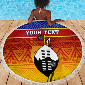 Personalised Eswatini Independence Day Beach Blanket Swaziland Nguni Shield Gradient African Pattern