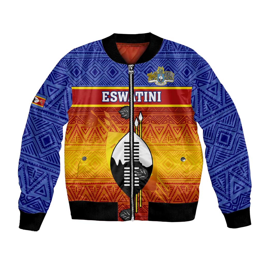 Personalised Eswatini Independence Day Bomber Jacket Swaziland Nguni Shield Gradient African Pattern