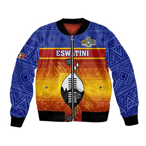 Personalised Eswatini Independence Day Bomber Jacket Swaziland Nguni Shield Gradient African Pattern