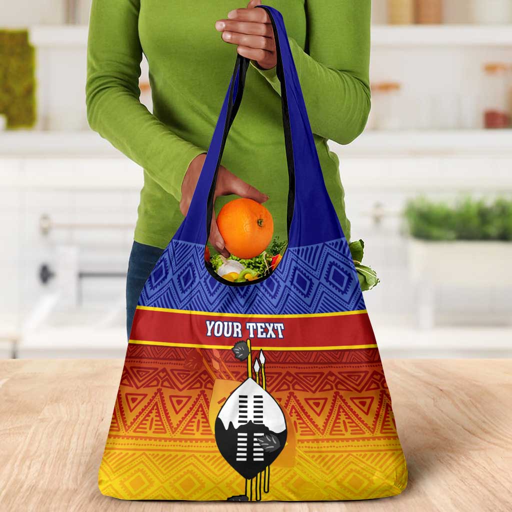 Personalised Eswatini Independence Day Grocery Bag Swaziland Nguni Shield Gradient African Pattern
