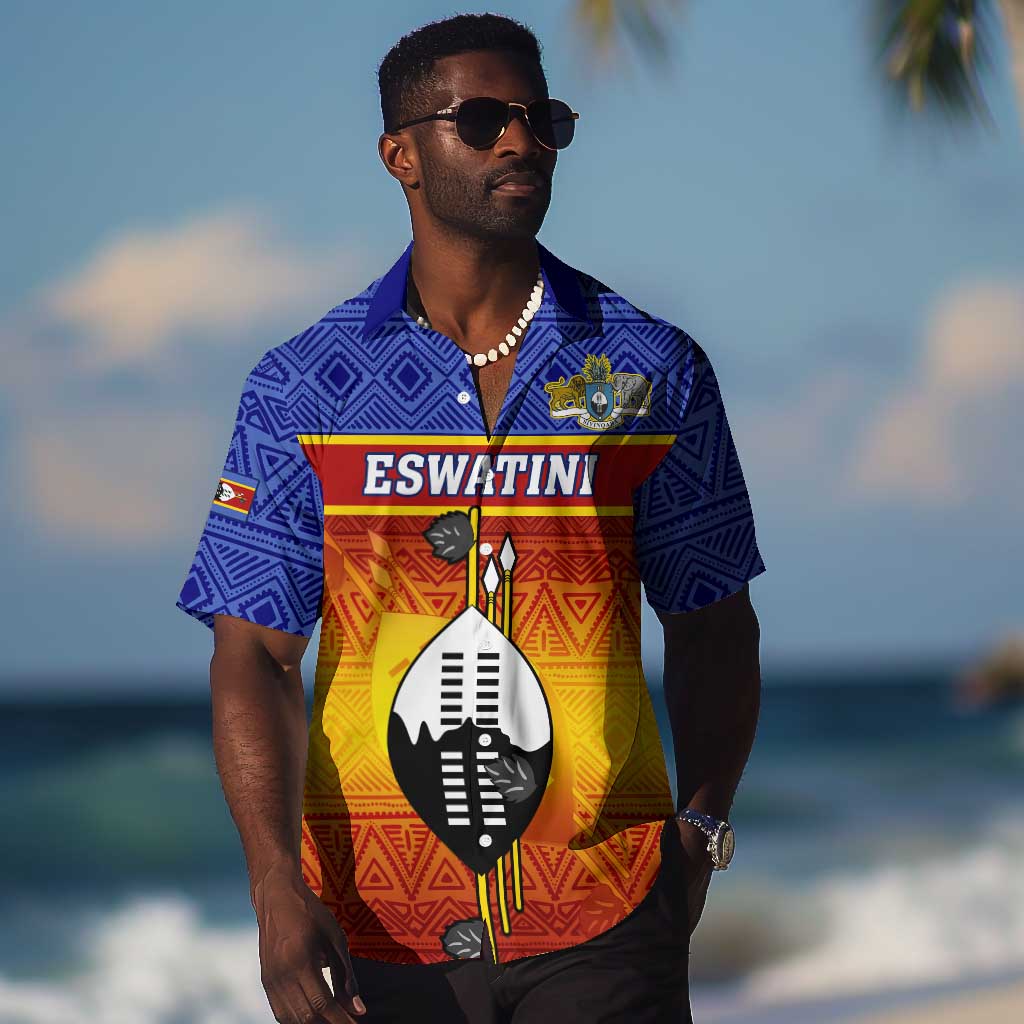 Personalised Eswatini Independence Day Hawaiian Shirt Swaziland Nguni Shield Gradient African Pattern