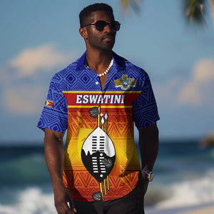 Personalised Eswatini Independence Day Hawaiian Shirt Swaziland Nguni Shield Gradient African Pattern