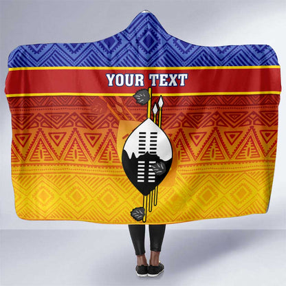 Personalised Eswatini Independence Day Hooded Blanket Swaziland Nguni Shield Gradient African Pattern