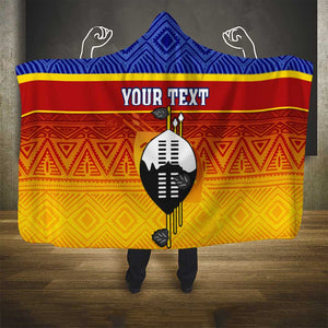 Personalised Eswatini Independence Day Hooded Blanket Swaziland Nguni Shield Gradient African Pattern