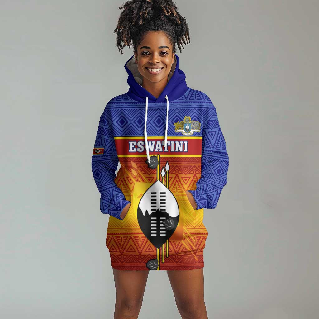 Personalised Eswatini Independence Day Hoodie Dress Swaziland Nguni Shield Gradient African Pattern