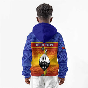 Personalised Eswatini Independence Day Kid Hoodie Swaziland Nguni Shield Gradient African Pattern