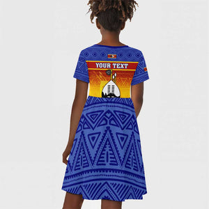 Personalised Eswatini Independence Day Kid Short Sleeve Dress Swaziland Nguni Shield Gradient African Pattern