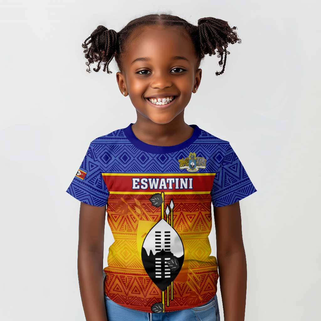 Personalised Eswatini Independence Day Kid T shirt Swaziland Nguni Shield Gradient African Pattern