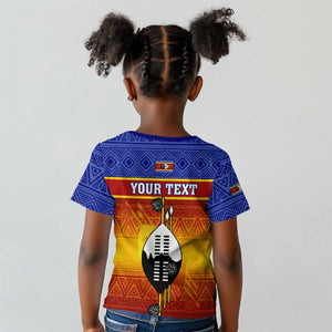 Personalised Eswatini Independence Day Kid T shirt Swaziland Nguni Shield Gradient African Pattern