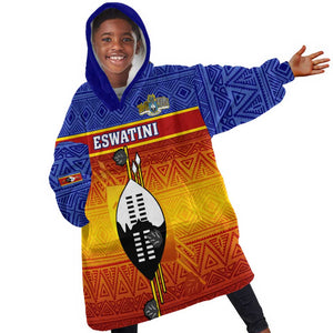 Personalised Eswatini Independence Day KId Wearable Blanket Hoodie Swaziland Nguni Shield Gradient African Pattern