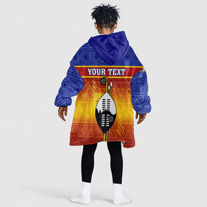 Personalised Eswatini Independence Day KId Wearable Blanket Hoodie Swaziland Nguni Shield Gradient African Pattern