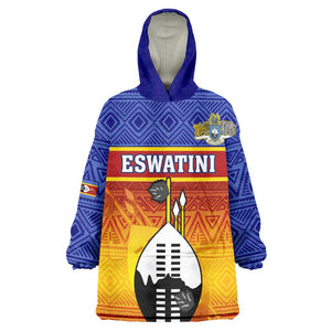 Personalised Eswatini Independence Day KId Wearable Blanket Hoodie Swaziland Nguni Shield Gradient African Pattern