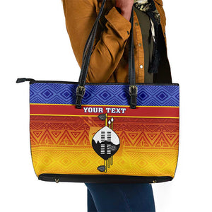 Personalised Eswatini Independence Day Leather Tote Bag Swaziland Nguni Shield Gradient African Pattern