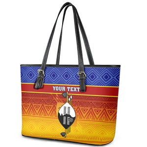 Personalised Eswatini Independence Day Leather Tote Bag Swaziland Nguni Shield Gradient African Pattern