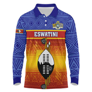 Personalised Eswatini Independence Day Long Sleeve Polo Shirt Swaziland Nguni Shield Gradient African Pattern