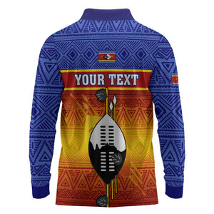 Personalised Eswatini Independence Day Long Sleeve Polo Shirt Swaziland Nguni Shield Gradient African Pattern