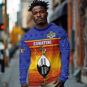 Personalised Eswatini Independence Day Long Sleeve Shirt Swaziland Nguni Shield Gradient African Pattern LT14