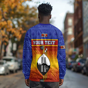 Personalised Eswatini Independence Day Long Sleeve Shirt Swaziland Nguni Shield Gradient African Pattern LT14