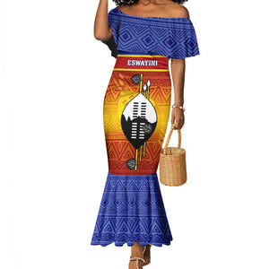 Personalised Eswatini Independence Day Mermaid Dress Swaziland Nguni Shield Gradient African Pattern