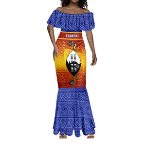 Personalised Eswatini Independence Day Mermaid Dress Swaziland Nguni Shield Gradient African Pattern