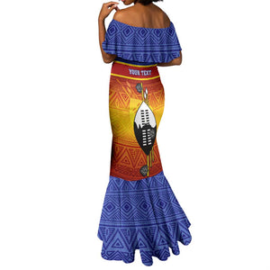 Personalised Eswatini Independence Day Mermaid Dress Swaziland Nguni Shield Gradient African Pattern