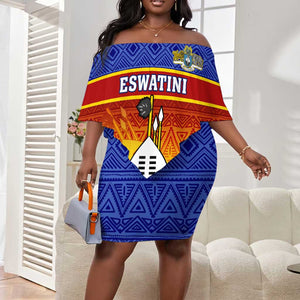 Personalised Eswatini Independence Day Off Shoulder Short Dress Swaziland Nguni Shield Gradient African Pattern LT14