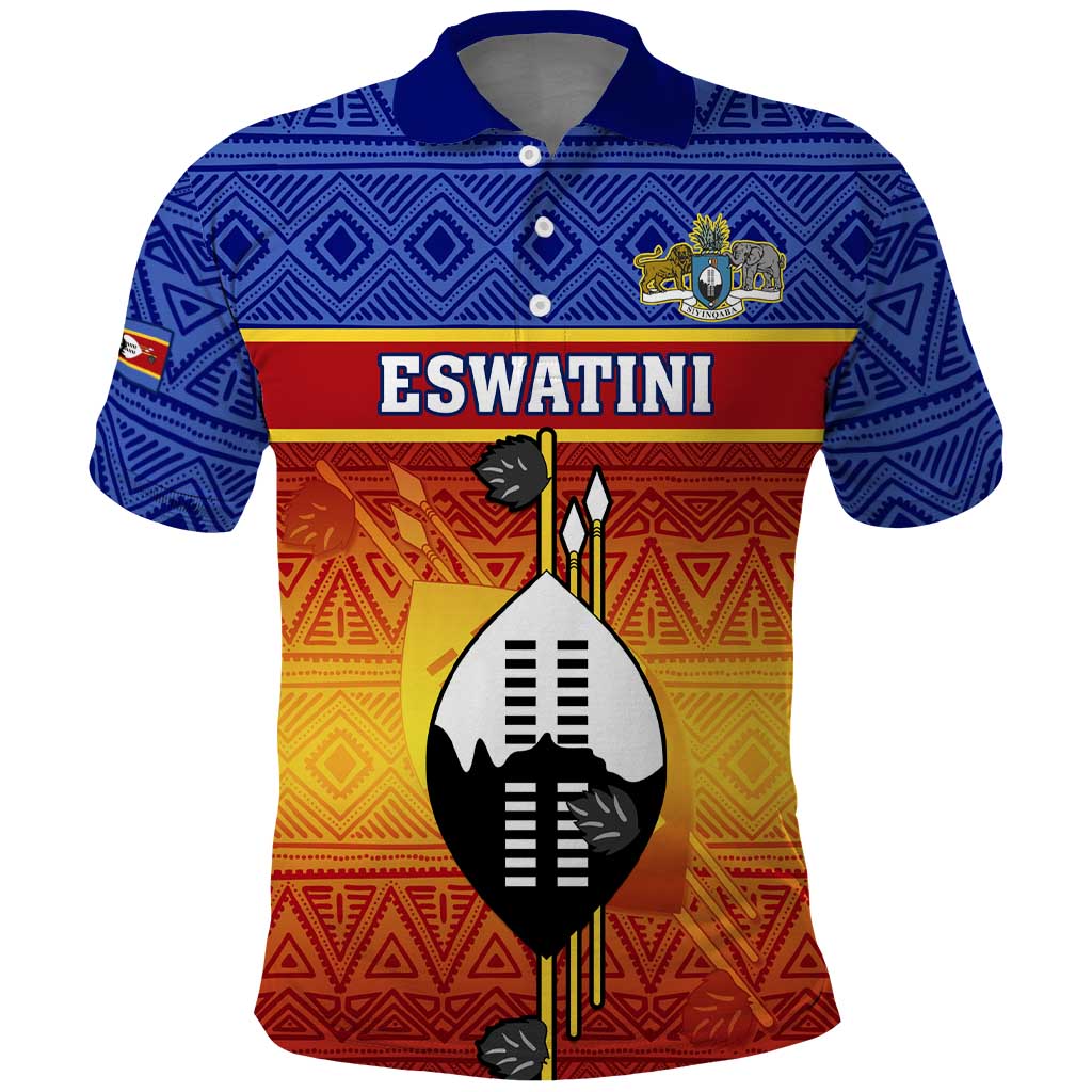 Personalised Eswatini Independence Day Polo Shirt Swaziland Nguni Shield Gradient African Pattern