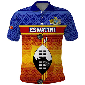 Personalised Eswatini Independence Day Polo Shirt Swaziland Nguni Shield Gradient African Pattern