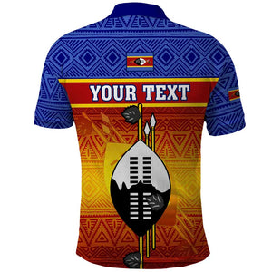 Personalised Eswatini Independence Day Polo Shirt Swaziland Nguni Shield Gradient African Pattern