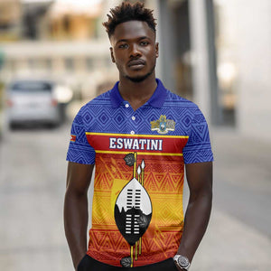 Personalised Eswatini Independence Day Polo Shirt Swaziland Nguni Shield Gradient African Pattern