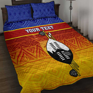 Personalised Eswatini Independence Day Quilt Bed Set Swaziland Nguni Shield Gradient African Pattern