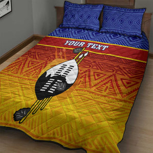 Personalised Eswatini Independence Day Quilt Bed Set Swaziland Nguni Shield Gradient African Pattern