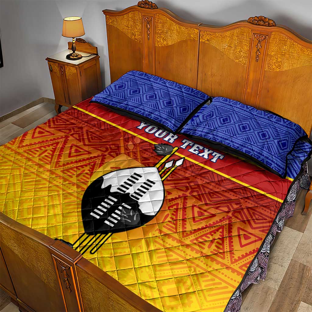 Personalised Eswatini Independence Day Quilt Bed Set Swaziland Nguni Shield Gradient African Pattern