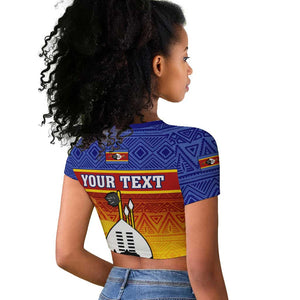 Personalised Eswatini Independence Day Raglan Cropped T shirt Swaziland Nguni Shield Gradient African Pattern