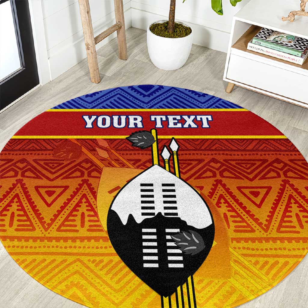 Personalised Eswatini Independence Day Round Carpet Swaziland Nguni Shield Gradient African Pattern