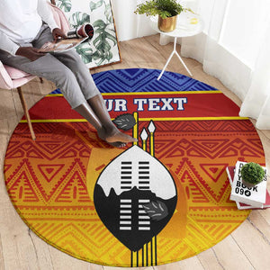 Personalised Eswatini Independence Day Round Carpet Swaziland Nguni Shield Gradient African Pattern