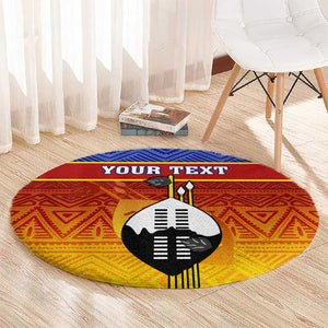 Personalised Eswatini Independence Day Round Carpet Swaziland Nguni Shield Gradient African Pattern