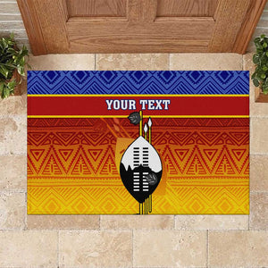 Personalised Eswatini Independence Day Rubber Doormat Swaziland Nguni Shield Gradient African Pattern