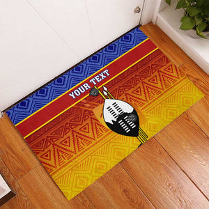 Personalised Eswatini Independence Day Rubber Doormat Swaziland Nguni Shield Gradient African Pattern