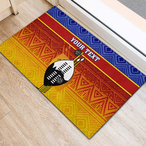 Personalised Eswatini Independence Day Rubber Doormat Swaziland Nguni Shield Gradient African Pattern