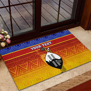 Personalised Eswatini Independence Day Rubber Doormat Swaziland Nguni Shield Gradient African Pattern