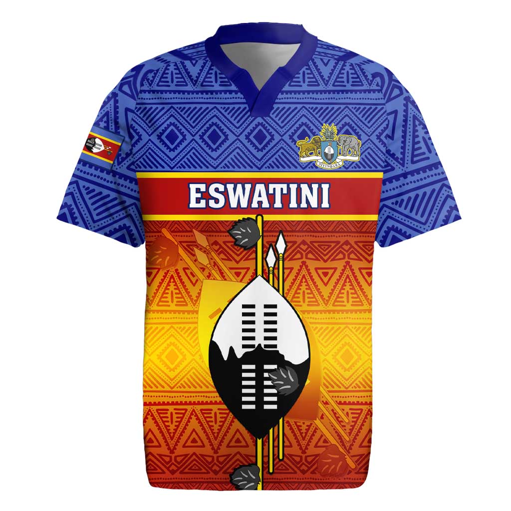 Personalised Eswatini Independence Day Rugby Jersey Swaziland Nguni Shield Gradient African Pattern