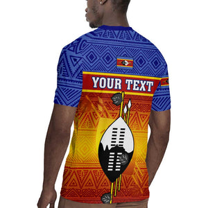 Personalised Eswatini Independence Day Rugby Jersey Swaziland Nguni Shield Gradient African Pattern