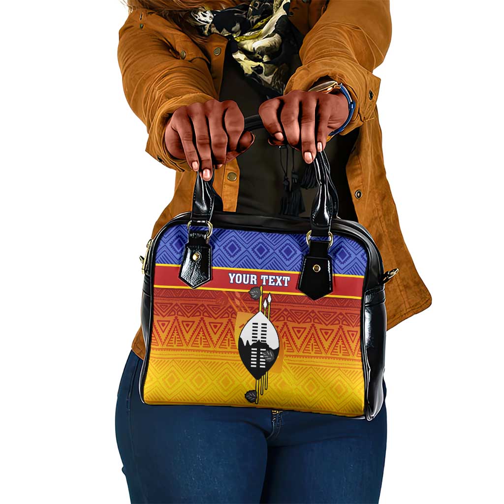 Personalised Eswatini Independence Day Shoulder Handbag Swaziland Nguni Shield Gradient African Pattern