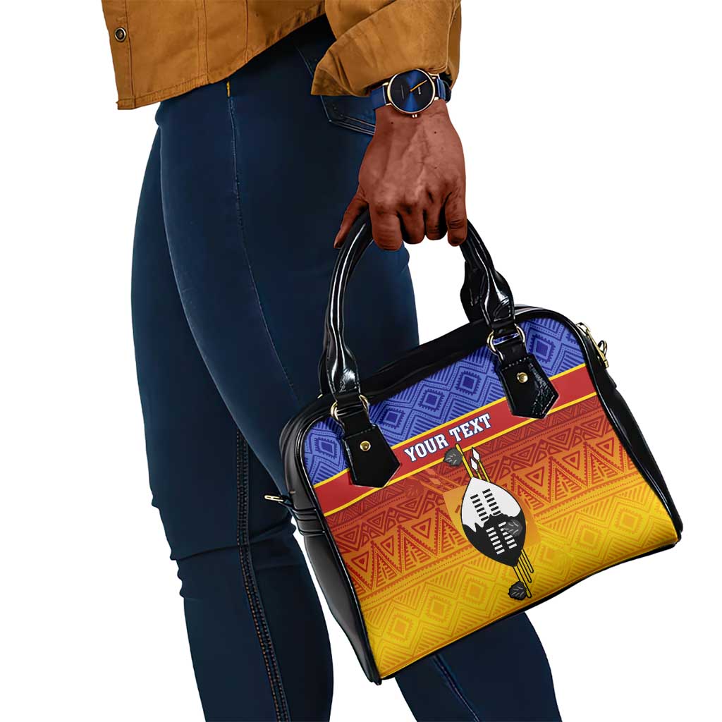 Personalised Eswatini Independence Day Shoulder Handbag Swaziland Nguni Shield Gradient African Pattern