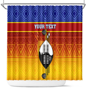 Personalised Eswatini Independence Day Shower Curtain Swaziland Nguni Shield Gradient African Pattern