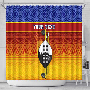 Personalised Eswatini Independence Day Shower Curtain Swaziland Nguni Shield Gradient African Pattern